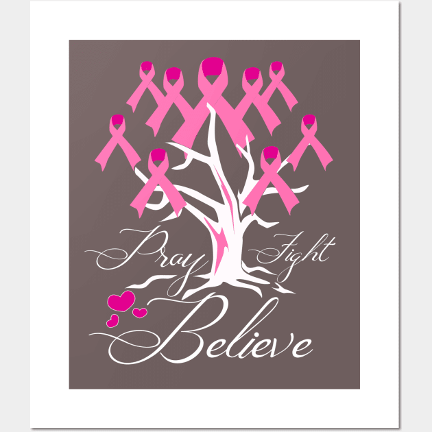 Breast Cancer Support - Breast Cancer Ribbon Tree Wall Art by alcoshirts